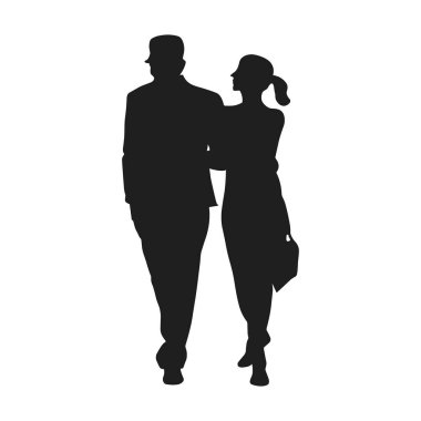 Gelişmiş bir Sevgililer Günü vektör illüstrasyonunda kol kola yürüyen bir çift, aşkı, arkadaşlığı ve bağlantıyı sembolize ediyor. Bu minimalist siluet tasarımı romantik projeler, düğün davetiyeleri ve Sevgililer Günü kartı için mükemmel.