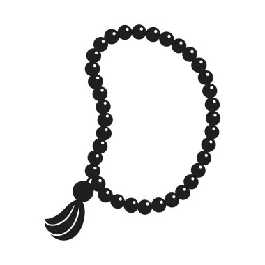 Bu vektör illüstrasyonunda Tasbih boncuklarının silueti, aynı zamanda İslami dua boncukları olarak da bilinir. Genellikle meditasyon ve duada kullanılan Tasbih boncukları maneviyat ve bağlılığın sembolüdür. Din, inanç ve İslam 'la ilgili tasarımlar için mükemmel.