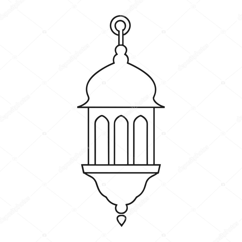This elegant line art vector illustration depicts an ornate Islamic lantern with intricate details and a classic design. Perfect for Ramadan, Eid, or any Islamic-themed project.
