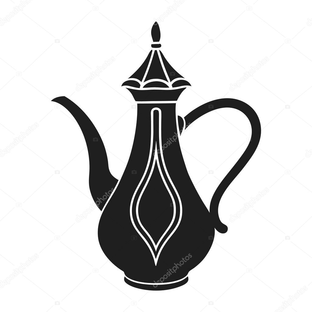 Black-and-white silhouette vector of a traditional Arabic coffee pot (Dallah) with intricate design elements, perfect for cultural, hospitality, and Middle Eastern-themed projects.
