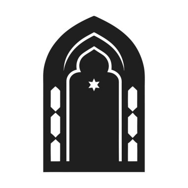 Geleneksel geometrik bir tasarım ve merkezi bir yıldızın yer aldığı güzel bir İslami kemer kemer pencere silueti çizimi. Mimari projeler, kültürel temalar, dini tasarımlar, İslami sanat veya dekoratif amaçlar için mükemmel. 