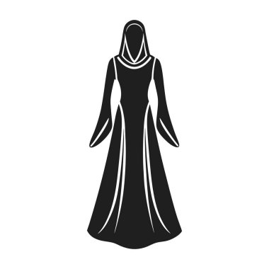 Kültürel zarafet, tevazu ve geleneği temsil eden akıcı tesettürlü bir kadının minimalist vektör çizimi. İslami tasarım, kültürel projeler ve moda sanatında kullanılmak için mükemmel..