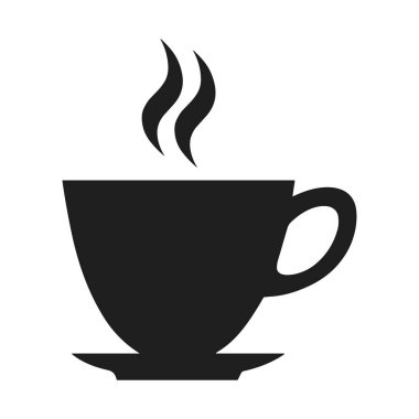 Basit ve zarif minimalist kahve fincanı silueti vektör tasarımı bir fincan tabağı ve buhar içerir, kafe markası, logo, menü ve yaratıcı projeler için idealdir..