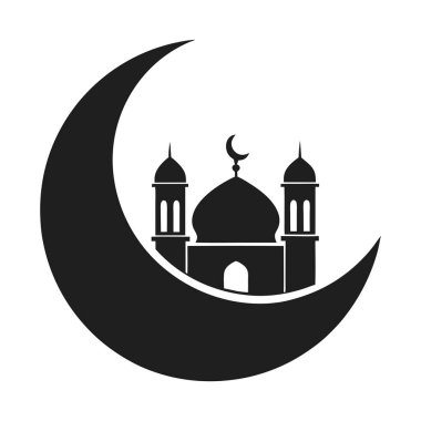 Hilal aylı bir camii, İslami temalı tasarımlar, bayram kutlamaları, Ramazan kartları ve kültürel sanat eserleri için mükemmel bir cami içeren güzel siyah ve beyaz vektör ilüstrasyonları. Dijital ve yazdırma projeleri için ideal.