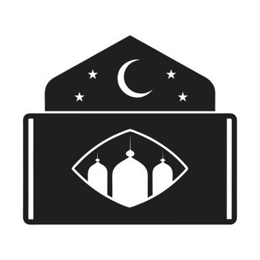 İçinde cami, hilal ay ve yıldızların bulunduğu bir bayram para zarfının zarif siluet vektör çizimi. Bayram kutlamaları, Ramazan hediyesi ve İslami festival tasarımları için mükemmel..
