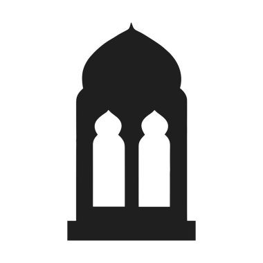 Kemerli camlı geleneksel cami kubbesinin İslami mimari güzelliği yansıtan siyah-beyaz bir temsili. Dini projeler, logolar, web tasarımı ve kültürel temalar için ideal.