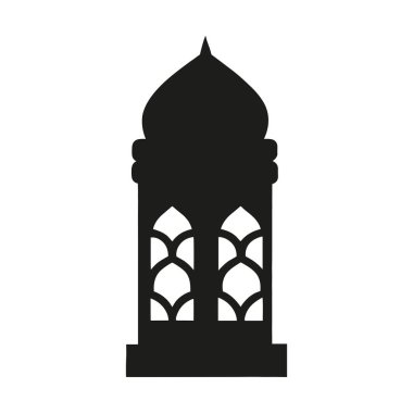 Karmaşık kemerli pencereler ve sivri bir kubbe içeren zarif bir İslami kule silueti. İslami tasarım projeleri, kültürel sunumlar ve mimari görseller için mükemmel.