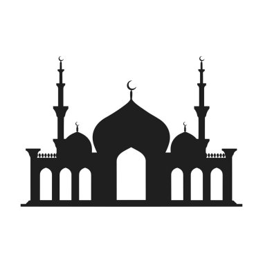 Karmaşık kubbeler, uzun minareler ve merkezi bir kemer yolu içeren bir cami siluetinin güzel bir şekilde hazırlanmış vektör çizimi. İslam temalı tasarımlar, Ramazan, Bayram ve kültürel sanat projeleri için ideal.