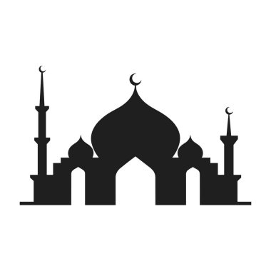 Hilal tepeli kubbeler ve minarelerin yer aldığı bir caminin basit ama zarif bir siluet vektör çizimi. Ramazan ve bayram temaları da dahil olmak üzere dini, kültürel ve şenlikli tasarımlar için mükemmel.