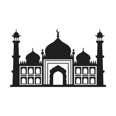Muhteşem kubbeler, karmaşık kemerler ve yükselen minareler sergilenen bir İslami caminin çarpıcı siyah siluet vektör çizimi. Bu yüksek kaliteli sanat eserleri Ramazan, bayram kutlamaları, İslami mimari tasarımlar ve ruh için mükemmeldir.