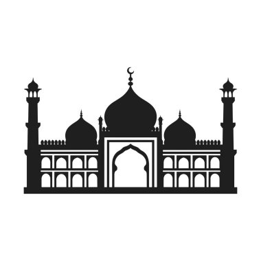 Karmaşık kubbeleri, uzun minareleri ve kemerleri olan siyah cami siluetinin zarif bir temsili. İslam, Ramazan ve Kurban temaları da dahil olmak üzere dini, kültürel ve yaratıcı tasarım projeleri için ideal.