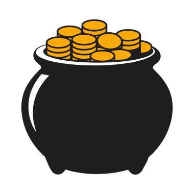 Refah, şans ve finansal başarıyı temsil eden parlak altın sikkelerle dolu siyah bir çömlek içeren yüksek kaliteli bir vektör illüstrasyonu. St. Patrick Günü temaları, iş finans konseptleri ve hazine tasarımı için mükemmel. Kullanım için ideal 
