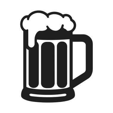 Köpüklü siyah beyaz bardak silueti bira markası, bar menüleri, Oktoberfest promosyonları, bar tabelaları ve bira festivalleri için ideal. Bu minimalist vektör illüstrasyonu mutlu saat, kutlama tasarımları ve v için mükemmeldir.