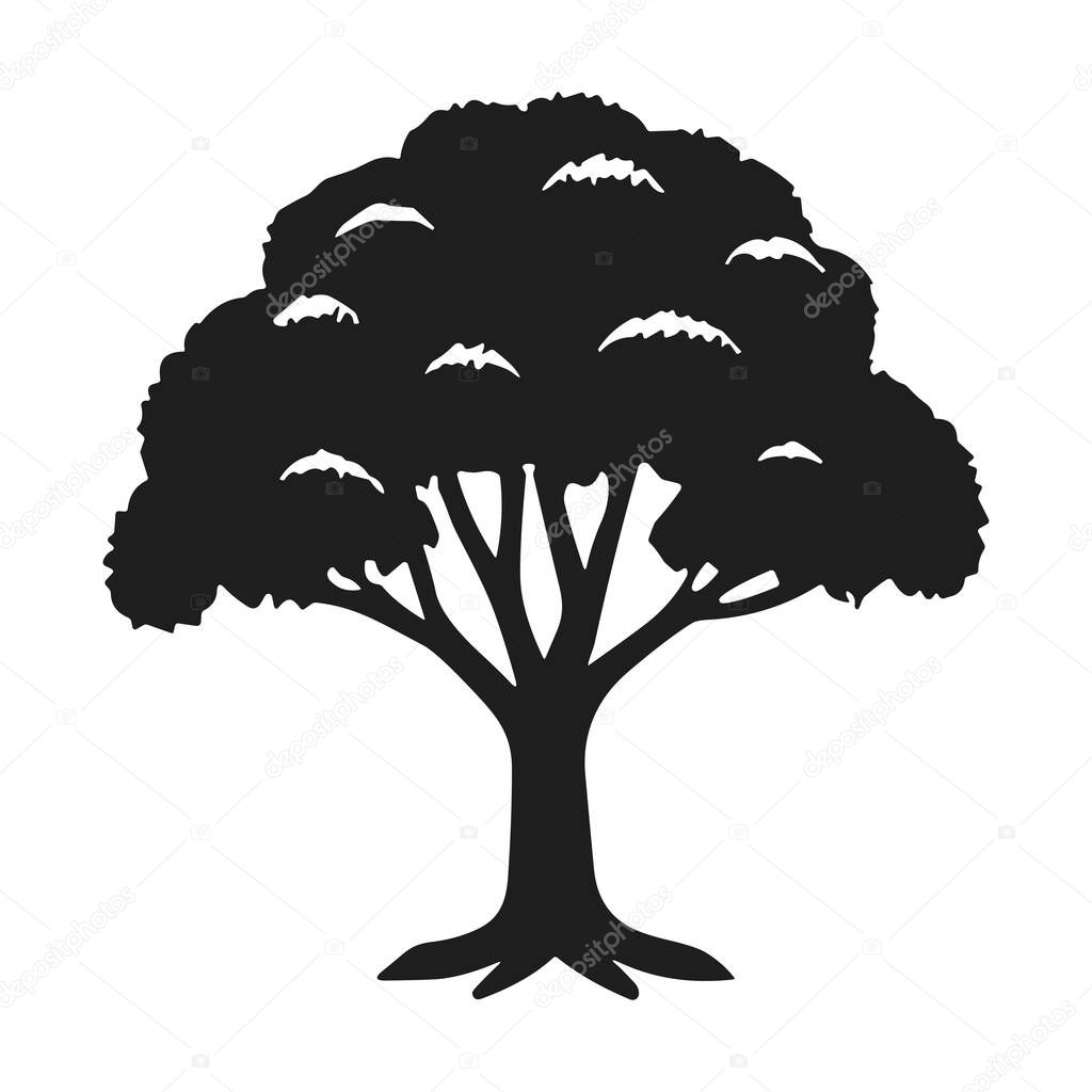 A high-quality vector silhouette illustration of a tree with dense foliage and a sturdy trunk. This minimalist black design is perfect for nature-themed projects, environmental campaigns, educational materials, and graphic design elements. Suitable f