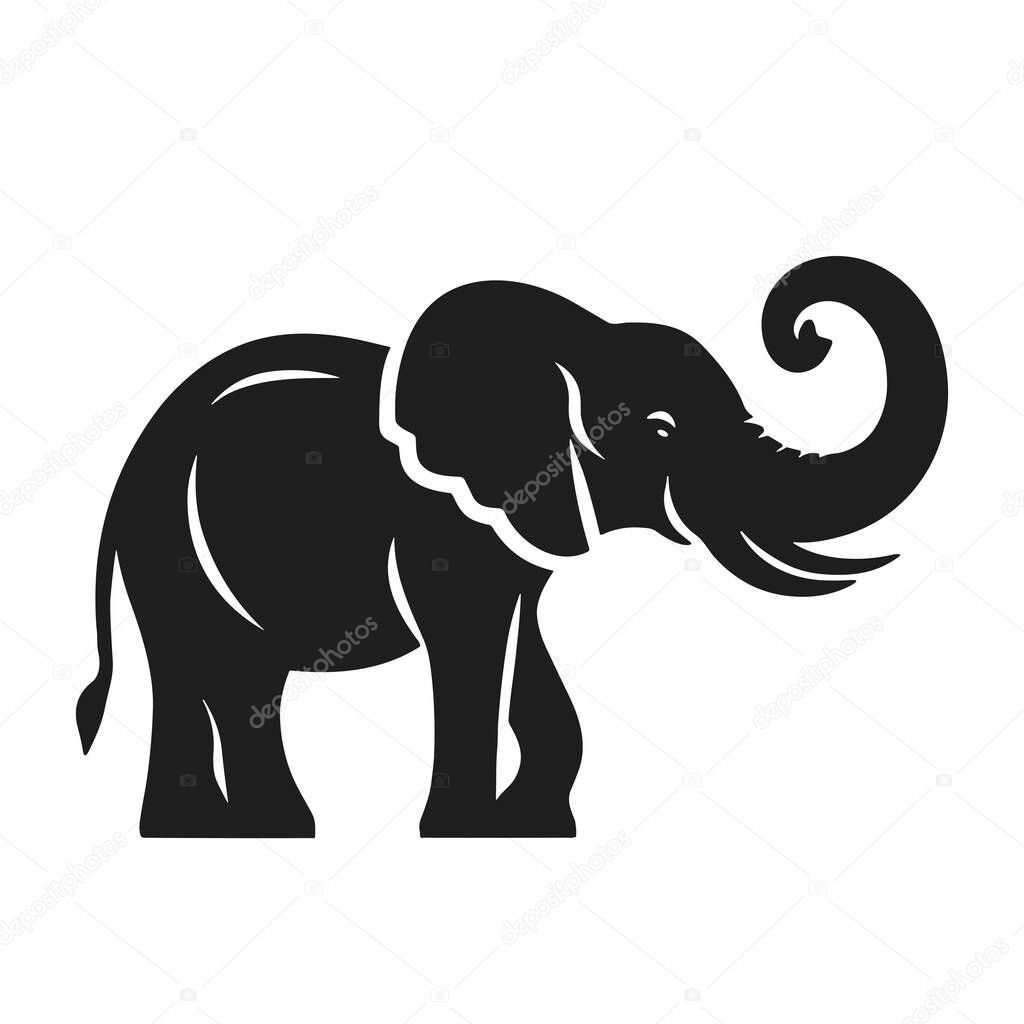 A bold and captivating black silhouette vector illustration of an elephant. Perfect for wildlife-inspired designs, branding, and creative projects on platforms like AdobeStock, Shutterstock, and Freepik.