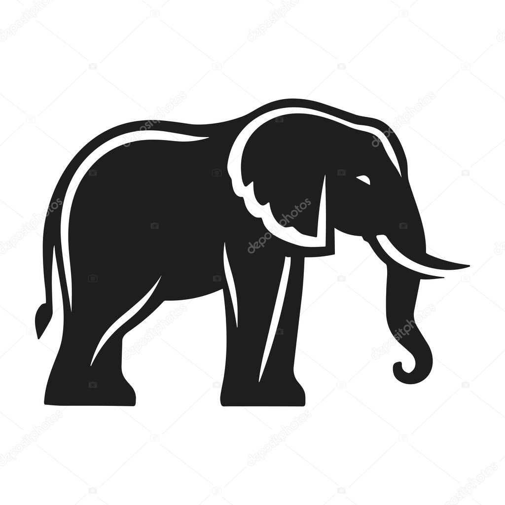 Black and white vector illustration of an elephant silhouette, showcasing its majestic form and intricate curves. Perfect for wildlife, safari, and nature-inspired designs.