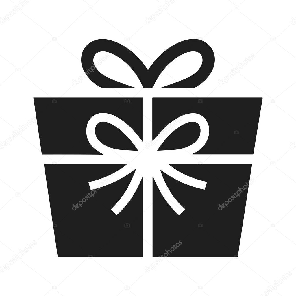 A minimalistic black-and-white gift box silhouette vector design with a decorative ribbon and bow. Perfect for holiday themes, greeting cards, invitations, and branding for celebrations such as birthdays, Christmas, weddings, and anniversaries.