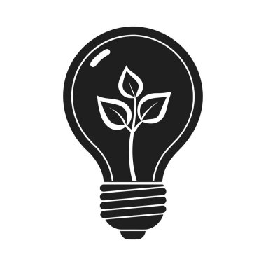İçinde büyüyen bir bitki bulunan ampulün detaylı bir vektör silueti sürdürülebilir enerjiyi, çevre dostu çözümleri ve yeşil yeniliği sembolize ediyor. Çevre projeleri, yenilenebilir enerji kavramları, ekolojik markalaşma ve sürdürülebilir