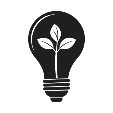 İçinde büyüyen bir bitki olan ampulün minimalist siyah ve beyaz vektör çizimi sürdürülebilirliği, yeşil enerjiyi ve çevre dostu yeniliği simgeliyor. Yenilenebilir enerji, çevre koruma ve temiz teknisyen kavramları için mükemmel.