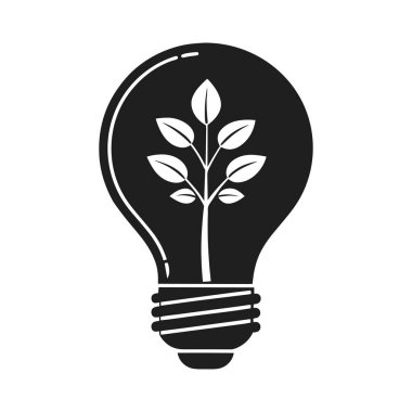 Büyüyen bir bitkinin minimalist siyah siluet vektörü, sürdürülebilirliği, yenilenebilir enerjiyi ve çevre dostu yeniliği temsil ediyor. Çevre kampanyaları, yeşil enerji markalaşması ve ekolojik farkındalık projeleri için ideal.