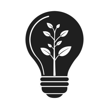 Yenilenebilir enerji, sürdürülebilirlik ve çevresel yeniliği sembolize eden filizlenen bir bitkinin minimalist siyah siluet vektörü. Çevre dostu markalaşma, yeşil enerji projeleri ve ekolojik farkındalık tasarımları için ideal.