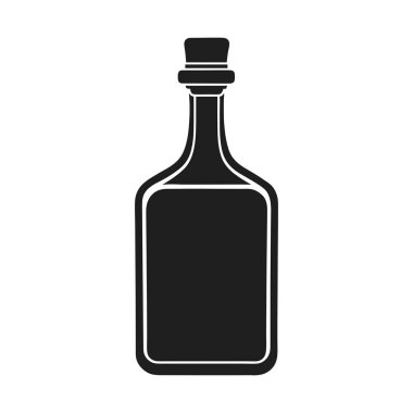 Bir içki şişesinin minimalist siyah siluet vektör çizimi, bar menüleri, markalaşma, ambalajlama ve içecekle ilgili tasarımlar için ideal. Bu şık ikon içki imalathaneleri, kokteyl barları, içki dükkanları ve alkol temalı projeler için mükemmel. Takım elbise