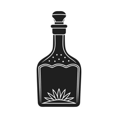 Yüksek kaliteli siyah siluet vektör çizimi. Tekila şişesi ve agave bitkisi tasarımı. Markalaşma, logolar, bar menüleri, alkol ambalajları, Meksika temalı tasarımlar ve yaratıcı içecek endüstrisi grafikleri için mükemmel. İçki imalathanesi için ideal penis.