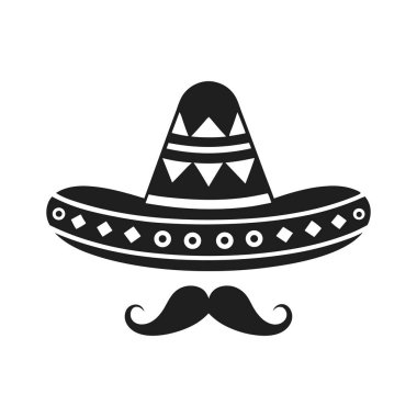 Karmaşık geometrik süslemeleri ve kıvrık bıyıkları olan geleneksel bir Meksika sombrerosunun koyu siyah vektör silueti. Bu tasarım Meksika mirasını, Cinco de Mayo 'yu ve mariachi kültürünü temsil eder. Markalaşma, kültürel tasarımlar ve yiyecekler için mükemmel.