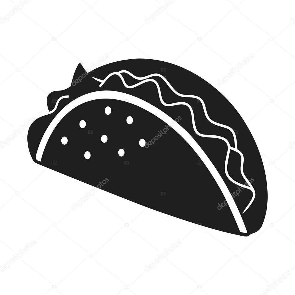 A bold and minimalist black-and-white vector illustration of a classic Mexican taco. Perfect for Cinco de Mayo, Mexican cuisine designs, restaurant branding, food menus, festive decorations, and digital projects celebrating Latin American culture. Id