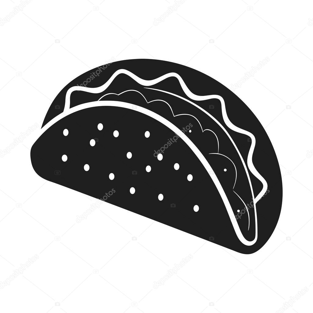 A simple and stylish black-and-white vector illustration of a taco, representing traditional Mexican cuisine. Ideal for Cinco de Mayo celebrations, restaurant branding, food menus, festive decorations, digital designs, and cultural projects. Perfect