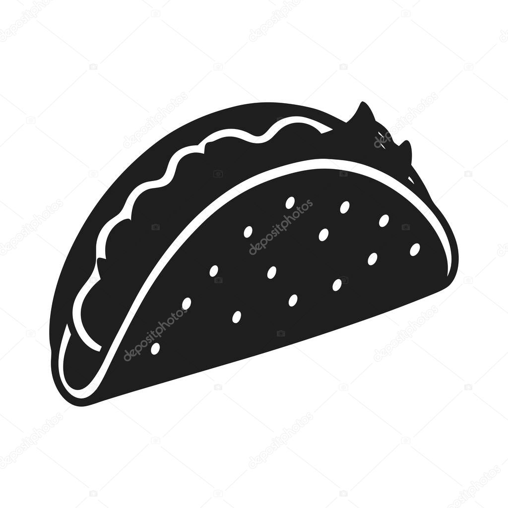A bold black-and-white vector illustration of a classic Mexican taco. This minimalist silhouette is perfect for Cinco de Mayo celebrations, restaurant branding, food menus, party decorations, and digital designs. Ideal for both print and digital use,