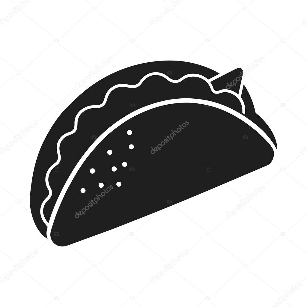 A bold black-and-white vector illustration of a taco, perfect for Cinco de Mayo, Mexican food themes, restaurant branding, menus, and festive designs. This minimalistic taco silhouette is ideal for digital and print use, adding a cultural and culinar