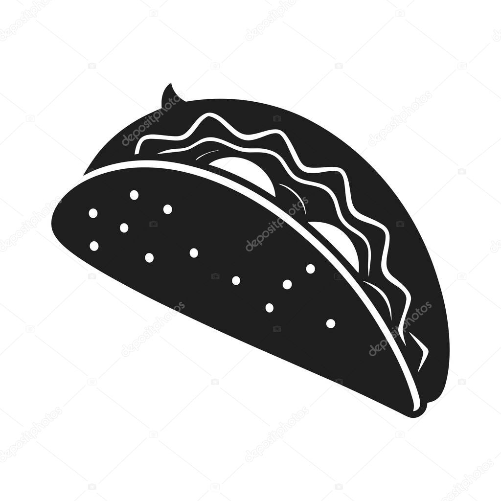 A stylish black-and-white vector illustration of a taco, ideal for Cinco de Mayo, Mexican food themes, restaurant branding, menus, and festive celebrations. This minimalistic taco silhouette works perfectly for digital designs, print materials, and c
