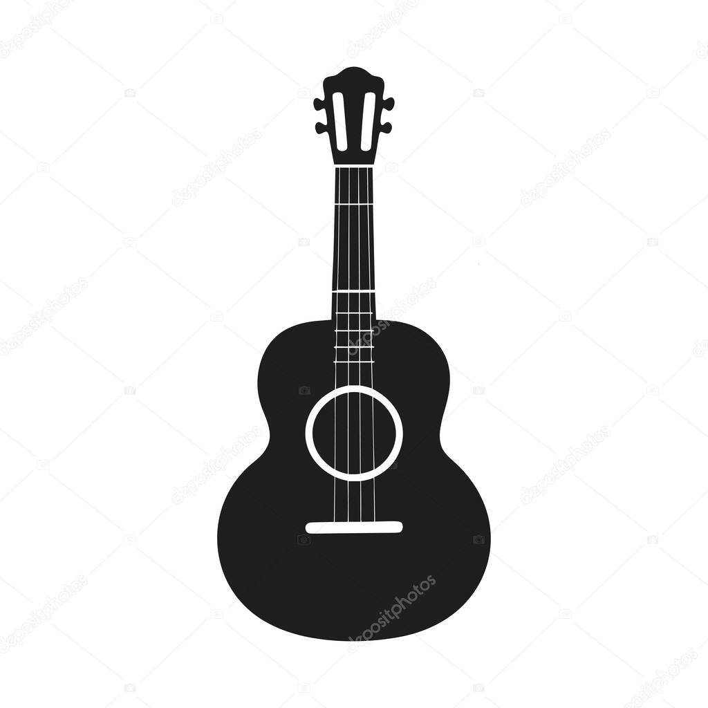 A high-quality black silhouette vector illustration of a classic acoustic guitar. Perfect for music-related designs, posters, logos, album covers, and creative digital projects. Ideal for musicians, designers, and music lovers. Available in scalable