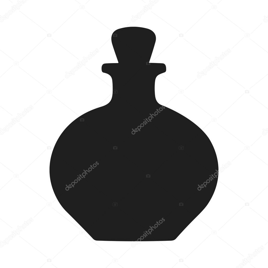 A classic silhouette vector illustration of a vintage potion bottle, ideal for branding, packaging, fantasy themes, alchemy designs, and digital art. Perfect for use in magic-related graphics, medieval aesthetics, perfumery branding, and decorative e