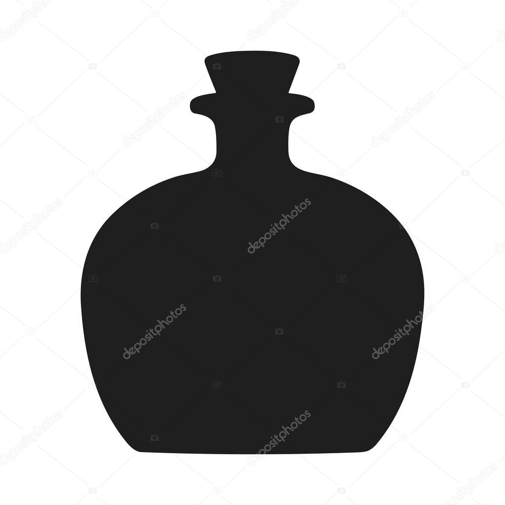 A minimalist silhouette vector illustration of a vintage apothecary bottle, perfect for use in branding, design, packaging, fantasy themes, and digital artwork. Ideal for projects related to magic, alchemy, perfumery, and antique potion bottles.
