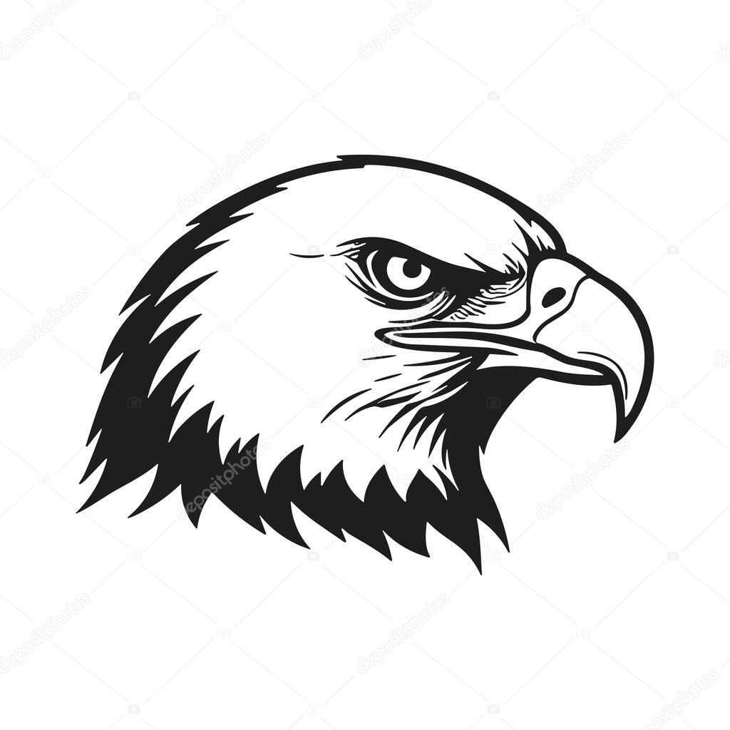 High-contrast eagle head silhouette vector with sharp features and intense gaze, perfect for logo designs, patriotic artwork, wildlife themes, sports branding, and tattoo concepts. A strong symbol of freedom, strength, and focus.