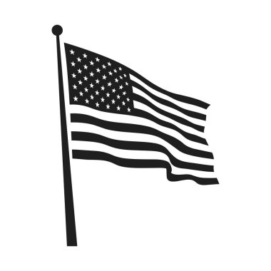 Bir direkte sallanan Amerikan bayrağının temiz siyah siluet vektör çizimi. Bu minimalist ABD sancak tasarımı vatansever projeler, ulusal tatiller, askeri vergiler ve eğitim veya grafik tasarım kullanımı için idealdir..