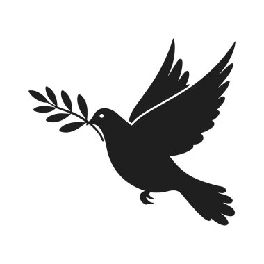 Zeytin dalı tutan uçan bir güvercinin zarif siyah siluet vektörü, barışı, özgürlüğü ve aşkı simgeliyor. Dini sanat eserleri, manevi kavramlar, anıt tasarımlar ve minimalist projeler için mükemmel..