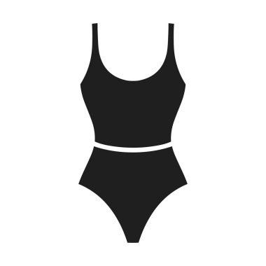 Bir kadının tek parça mayosunun minimalist siyah silueti, yaz temalı tasarımlar, mayo koleksiyonu, plaj tatili reklamları ve tropik tatil projeleri için mükemmel. AdobeStock, Shutterstock, Freepik ve benzeri yaratıcı tabaklar için ideal.