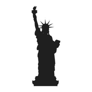 Özgürlük Anıtı 'nın cesur ve detaylı siluet vektörü, özgürlük ve Amerikan gururunu sembolize ediyor, 4 Temmuz tasarımları için ideal, vatansever posterler, eğitim projeleri ve simgesel ABD simgelerinin yer aldığı seyahat temaları..
