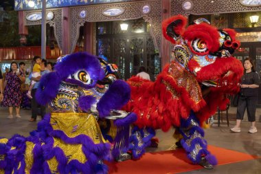 Jakarta, Endonezya - 9 Şubat 2025 - Barongsai, özellikle Ay Yeni Yılı gibi kutlamalar sırasında yapılan geleneksel bir Çin gösterisidir. Pantjoran PIK 'de (Pantai Indah Kapuk),