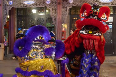 Jakarta, Endonezya - 9 Şubat 2025 - Barongsai, özellikle Ay Yeni Yılı gibi kutlamalar sırasında yapılan geleneksel bir Çin gösterisidir. Pantjoran PIK 'de (Pantai Indah Kapuk),