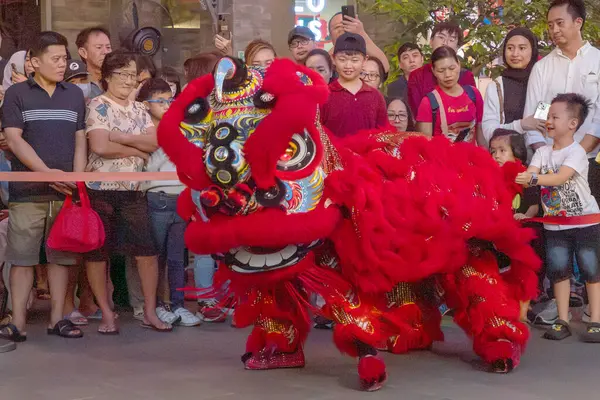 Jakarta, Endonezya - 9 Şubat 2025 - Barongsai, özellikle Ay Yeni Yılı gibi kutlamalar sırasında yapılan geleneksel bir Çin gösterisidir. Pantjoran PIK 'de (Pantai Indah Kapuk),