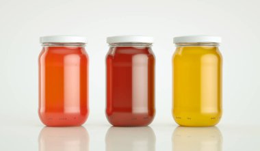 Ketçap, çilek sosu, elma sosu, yüksek çözünürlüklü resim.