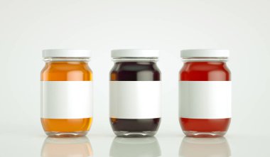 Elma sosu, çilek sosu, yabanmersini sosu, yüksek çözünürlüklü resim.