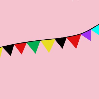 Çelenk ve kurdeleli çok renkli bayraklar