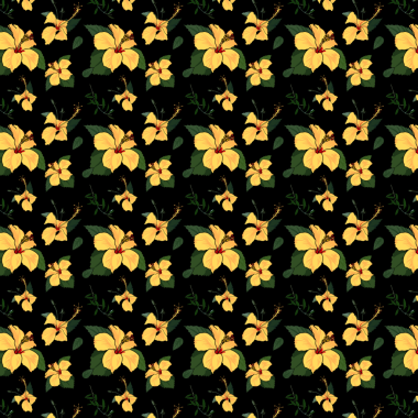 Canlı sarı amber çiçeği deseni, moda ve dekorasyon için tropik yaz cennetini çağrıştırıyor.