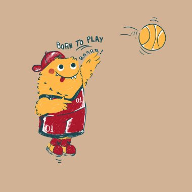 çizgi film sevimli el - basketbol, vektör, illüstrasyon ile komik basketbolcu çizim