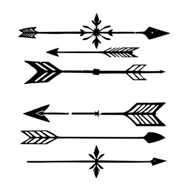 Süslü detaylara sahip altı el çizilmiş siyah ok koleksiyonu